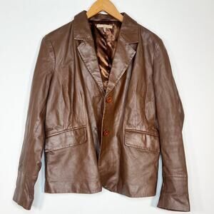 Vintage 80s Brown Leather Blazer Jacket Coat